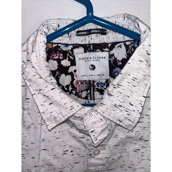 Denim & Flower Ricky Singh Mens Shirt, sz L, white with black pattern. EUC! - Picture 3 of 6
